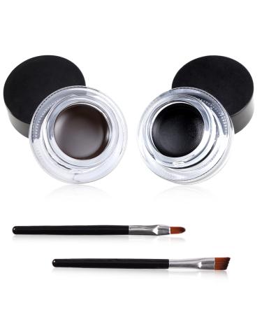 Jutqut 2 in 1 Black and Brown Gel Eyeliner Set  Gel Eyeliner Eyebrow Cream Set with Brushes  High Pigmented Waterproof Matte Smudge-proof Eye Liner  Last for All Day with Eyebrow BLack+Brown