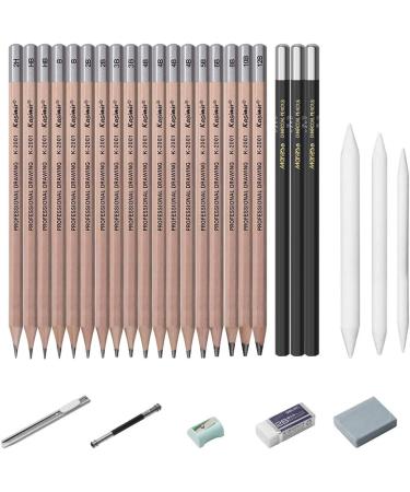30-Piece Sketching Pencil Set with Graphite and Charcoal Pencils - Complete Artist Kit for Drawing, Sketching, and Shading - Includes Erasable Pen and Paper - Sketch Pencils Set - Buy Online on GoSupps.com