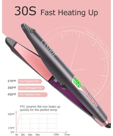 LANDOT 2-in-1 Hair Straightener and Curler - Professional Negative Ion Flat Iron - Adjustable Temp - Instant Heating - Dual Voltage - Black - Buy Online on GoSupps.com