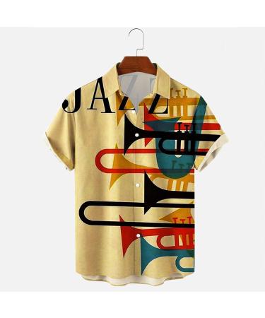 HDDK Men's Casual Short Sleeve Hawaiian Shirt - Rainbow Vintage Jazz Print, Regular Fit Beach Top - Buy Online on GoSupps.com