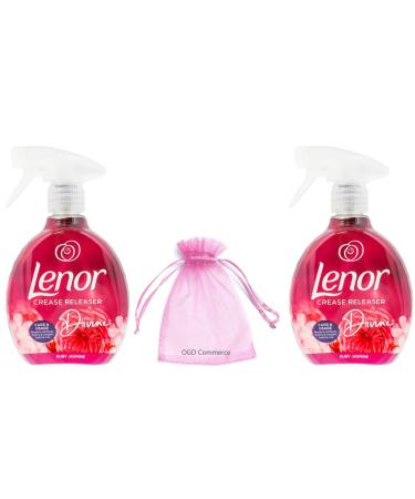 Lenor Crease Releaser Spray Removes Creases in Fabric 500ml Devine Ruby Jasmine Scent Pack of 2 + Our Gift for You: Organza Small Bag