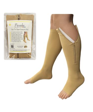 Open Toe 8-15 mmHg Mild Compression Leg Calf Circulations Zipper Socks 0 Beige