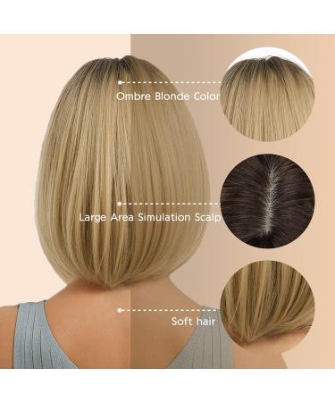 Morica Ombre Blonde Wig with Bangs - 14 Short Synthetic Bob for Women | Heat-Resistant, Perfect for Daily Wear & Parties - Buy Online on GoSupps.com