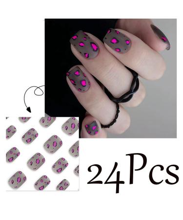 24PCS Matte Leopard Press On Nails - Short Square Fake Nails | Frost Grey Acrylic Glue-On Nails for Women & Girls - Ballerina Manicure Animal Print Designs - Buy Online on GoSupps.com