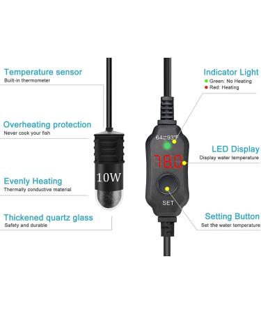 Mini Aquarium Heater 10W USB Powered Mini Fish Tank Heater Adjustable Submersible Aquarium Heater Betta Heater with LED Display Thermostat -for 0.5-1 Gallon Tanks (US Fahrenheit) - Buy Online on GoSupps.com