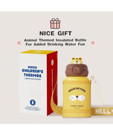 Zoyzoii 450ml Children's Stainless Steel Drinking Bottle with Straw & Bag - Thermos for Kindergarten - Yellow - Buy Online on GoSupps.com