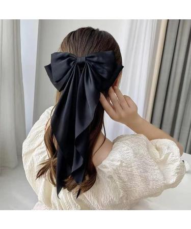 6 Pack Satin Large Hair Bows Big Oversized Giant Bow Hair Clips French Barrettes with Long Silky Ribbon Bowknot Bun Ponytail Holder Accessories for Women Lady Girl - Buy Online on GoSupps.com