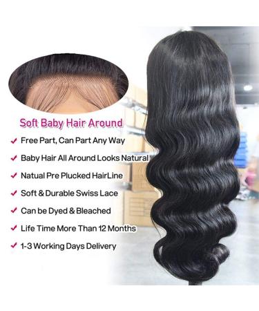 20 Inch Body Wave Lace Front Human Hair Wig for Black Women | Pre Plucked with Baby Hair | Natural Color 150% Density | Brazilian Hair | 4x4 Lace Closure - Buy Online on GoSupps.com