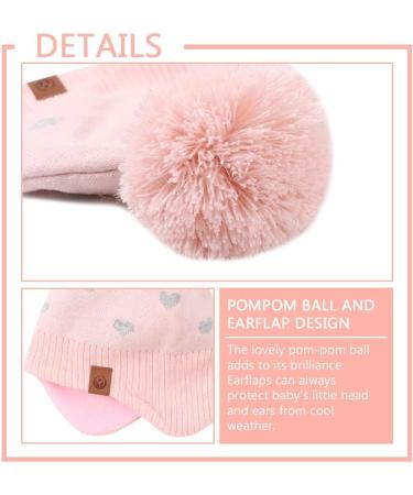 XIAOHAWANG Knitted Baby Hat with Pompom | Winter Warm Fleece Lining | Toddler Kids Beanie 2-4 Years | Pink Hat+Scarf - Buy Online on GoSupps.com