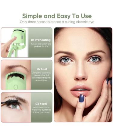Heated Eyelash Curler Rechargeable Electric Eyelash Curler Heated Eyelash Clip for Make Up Professional Lash Curler for All Eye Shapes Ideal Gift for Women Girlfriend (Green) - Buy Online on GoSupps.com