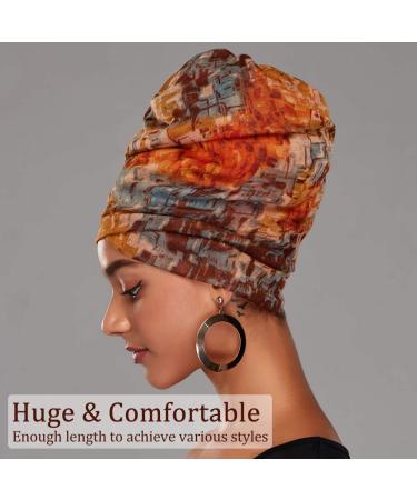 Dreshow Hair Wrap for Black Ladies - Soft Jersey Turban Headscarf & Headband Set (2 Pcs: Black/Orange) - Perfect for Long Hair & Stylish Accessories - Buy Online on GoSupps.com
