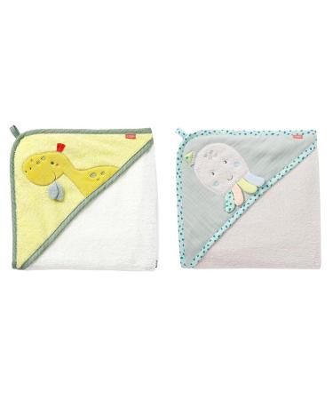 Fehn Badecake Baby Dino - Bathroom towel Kinder Poncho made of terry & bath towel baby octopus - bathing towel children poncho made of cotton bundle with a bath towel