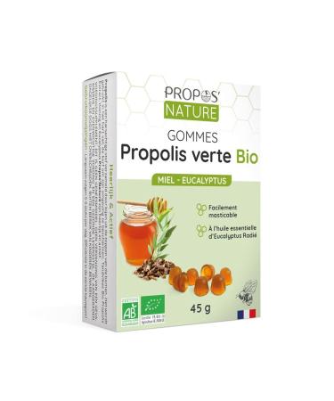 Organic Green Propolis Gums - Honey & Eucalyptus - 45g - Sore Throat - Certified Organic - Made in France - Organic Eucalyptus Essential Oil - PROPOS'NATURE