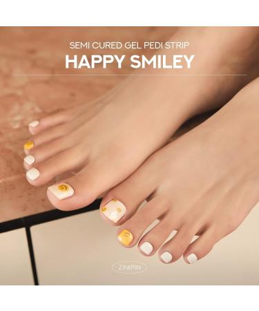 Zinipin Gellight Semi-Cured Gel Pedicure Strips | 30 Pedi Wraps | Includes Cleanser Pads Wooden Stick & Nail File (Happy Smiley) - Buy Online on GoSupps.com