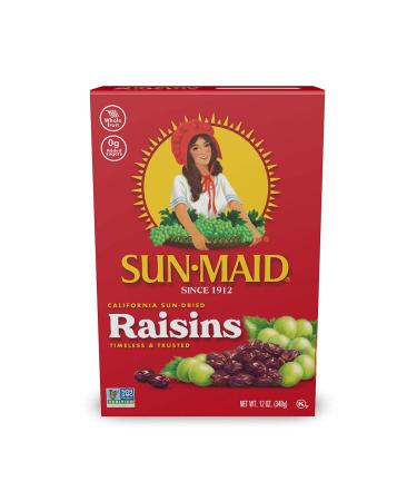 Sun-Maid California Raisins - 12 oz Boxes (Pack of 12) | Natural Dried Fruit, No Sugar Added, Gluten-Free, Non-GMO | Vegan & Vegetarian Friendly - Buy Online on GoSupps.com