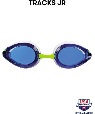 Arena Tracks Junior Anti-Fog Competition Swimming Goggles for Kids - UV Protection 4 Nasal Gaps Silicone Seals - Blue White Fluoyello (36) - Buy Online on GoSupps.com
