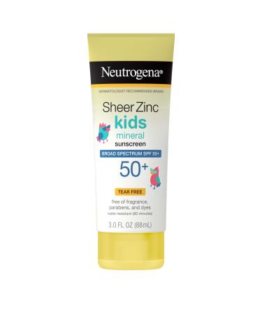 Neutrogena Sheer Zinc Oxide Kids Mineral Sunscreen Lotion, Broad Spectrum SPF 50+ with UVA/UVB Protection, Water-Resistant for 80 Minutes, Paraben-, Dye-, Fragrance- & Tear Free, 3 fl. oz NEUTROGENA SHEER ZINC 3 Fl Oz (Pack