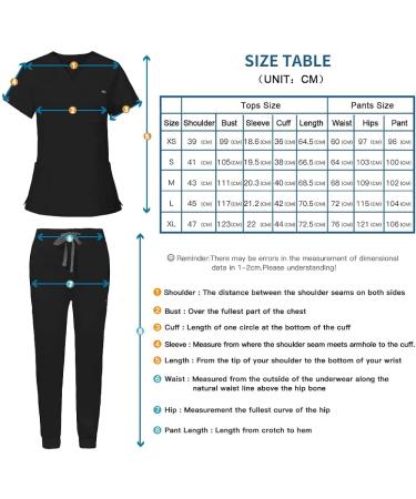 Niaahinn Classic Women's Scrub Set - Black Nursing Uniform Top & Jogger Pants - Buy Online on GoSupps.com