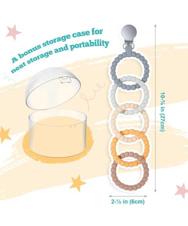 NiBaby Silicone Baby Teether Chew Toy with Holder Case - BPA Free, Freezable, Easy to Hold - 5 Rings (Pastel Colors) - Buy Online on GoSupps.com