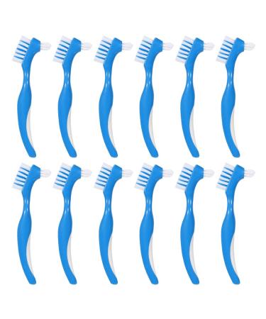 Baring 12 Pack Denture Brush Hard Denture Cleaning Brush False Teeth Brush Toothbrush Multi-Layered Bristles&Portable Denture Double Sided Brush