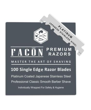 100 Facn Platinum Japanese Stainless Steel Single Edge Razor Blades for Professional Barber Straight Razor - 200+ Shaves