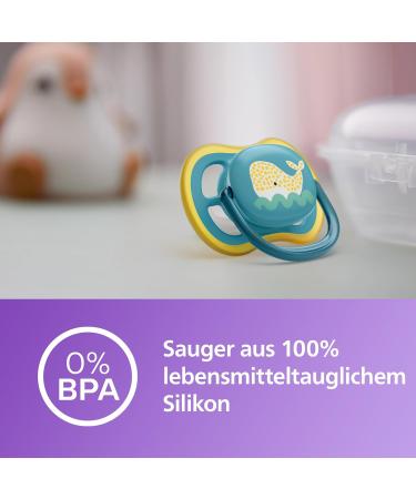 Philips Avent Ultra Air Pacifier 2 Pack - BPA-Free Breathable for 18+ Months - Includes Transport & Sterilization Box - Wal/Whale (SCF349/24) - Buy Online on GoSupps.com