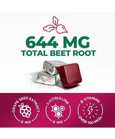 Beet Chews - Vegan Soft Beetroot Chewables with Grape Seed Extract for Heart Health & Energy - Antioxidant-Rich Berry Flavor | 60 Count - Buy Online on GoSupps.com