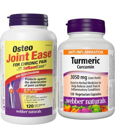 Webber Naturals Osteo Joint Ease with InflamEase and Glucosamine + Webber Naturals Turmeric Curcumin 3 050 mg Raw Herb Nutritional Supplement+Turmeric Curcumin