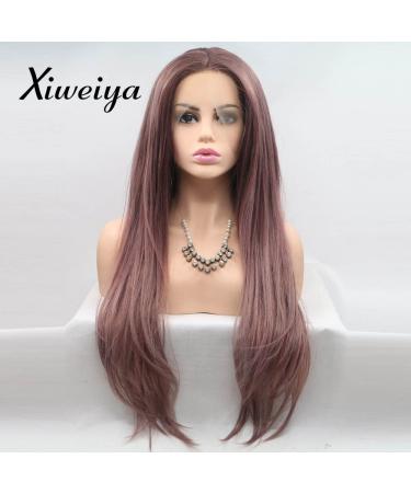 Xiweiya Mix color pastel color Wig Mermaid Synthetic candy purple Lace Front Wigs Long nature wave Middle Part Long Wavy Long Soft Wig Heat Resistant Fiber Hair Replacement Wig Women Drag Queen 24inch