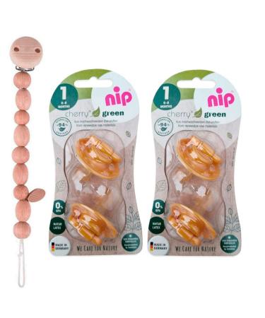 NIP Cherry Round Teat Pacifier Set - 4 Pieces Unisex Size 1 (0-6 Months) - Yellow Mustard with Pacifier Strap | International Shipping - Buy Online on GoSupps.com