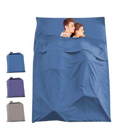 Travel and Camping Sheet Sleeping Bag Liner,Lightweight Compact Portable Adult Thin Sleeping Bag Sack,Premium Soft Hotel Sleep Sheet for Traveling Hostels Picnic Blue 82.5 X 63 Inch