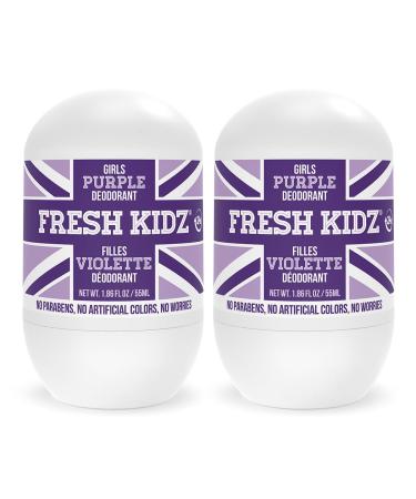 Fresh Kidz Roll On Deodorant for Kids and Teens - Baking Soda and Aluminum-free 24 Hour Protection for Sensitive Skin - Girls "Purple" 1.86 fl.oz. (2 Pack) 1.86 Fl Oz (Pack of 2)