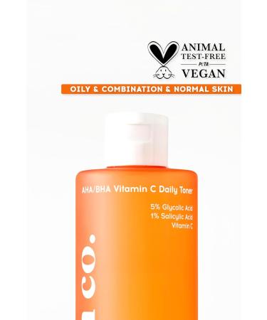 cream co. 200ml AHA/BHA Vitamin C Daily Facial Toner Exfoliating Facial Lotion for Oily Combination & Normal Skin Dermatologist Tested Toner for Face Sulphate Free Paraben Free Skin Toner - Buy Online on GoSupps.com
