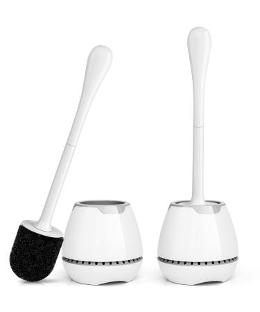 Toilet Brush 2 Pack Toilet Bowl Brush with Ventilated Holder and Ergonomic Long Handle Durable Bristles Toilet Scrubber Set for Bathroom Cleaning(White)
