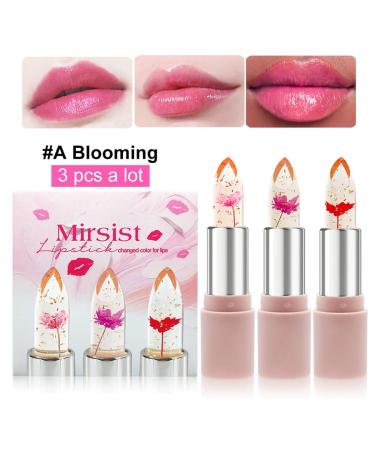 3Pcs Clear Flower Jelly Lipstick Set - Color Changing Moisturizer Lip Balm | Long Lasting Hydrating Lip Gloss Makeup - Buy Online on GoSupps.com