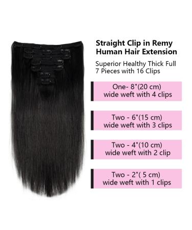 Liwihas 16 Silky Straight Clip in Human Hair Extensions for Women - Natural Black Remy Hair, Double Weft, 90g 7pcs with 16 clips - 1B - Buy Online on GoSupps.com