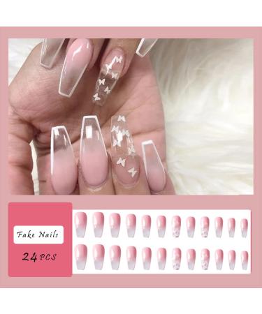 Sinlov 24pcs Nude Gradient Coffin Press On Nails - Long Full Cover Fake Nail Art Tips for Women & Girls - Buy Online on GoSupps.com