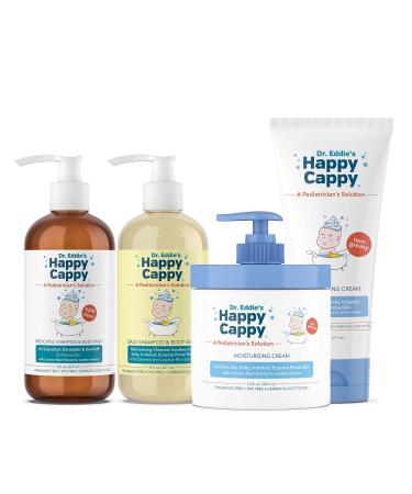 Happy Cappy 3 Step Skincare Solution for Sensitive Skin Manage Cradle Cap Seborrheic Dermatitis Dandruff Dry Itchy Irritated Sensitive Eczema Prone Skin 4 Pieces