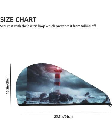 Quick-Dry Hair Towel Wrap with Button - Lighthouse in A Stormy Sea Design | Ultimate Hair Drying Turban - Buy Online on GoSupps.com