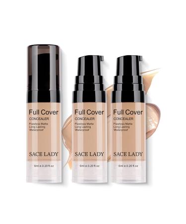 2 Colors Pro Full Cover Liquid Concealer Set, Waterproof Smooth Matte Flawless Concealer Foundation Corrector Kit for Eye Dark Circles Spots Face Concealer Makeup Base, 2*6ml/0.20Fl Oz Liquid concealer: 3.1*0.9*0.9 Inch 03…