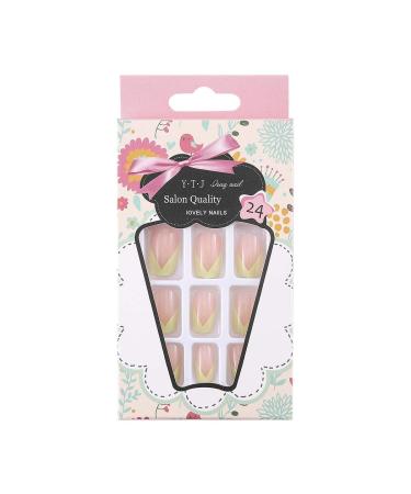 Sethexy French False Nail Set - Nude Pink Yellow Squoval Medium Fake Nails Press On 24Pcs Acrylic Art Tips for Women and Girls - Buy Online on GoSupps.com