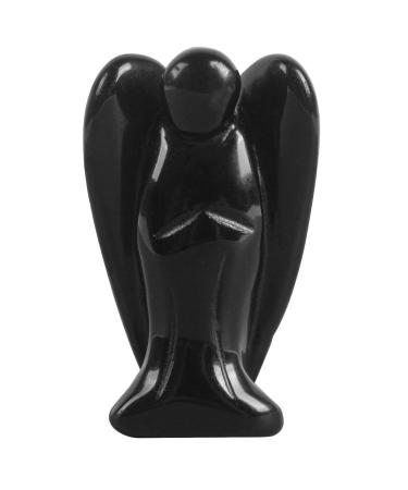 Lovionus89 Naturally black obsidian angel statue hand -carved stone healing crystal bag figures decoration 5cm 50mm black obsidian
