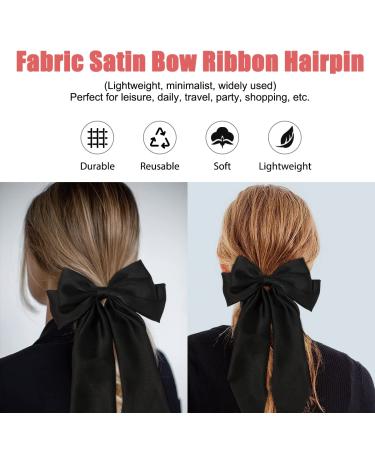 Black Satin Bow Hair Clip for Girls | Large Bowknot Design | Elegant Accessory for Parties | Durable & Comfortable - Buy Online on GoSupps.com