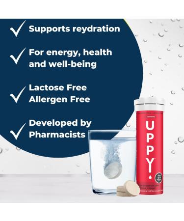 Uppy! Soluable Electrolyte Hydration Tablets with Caffeine Natural Grapefruit-Lime & Ginger Flavour - GMO and Gluten Free 30 Rehydration Tablets for Travel and Sports Grapefruit-Lime with a hint of ginger 30 count (Pack of 1) - Buy Online on GoSupps.com