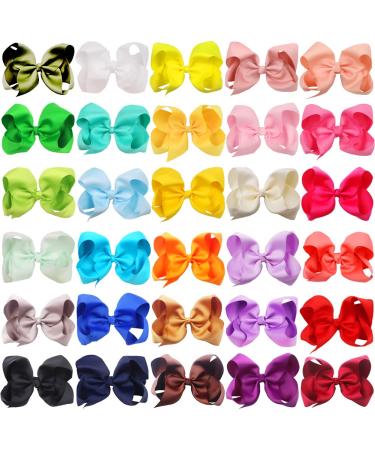 ALinmo 30 Colors 6 Inch Grosgrain Ribbon Bows for Girls | Hair Alligator Clips Accessories for Babies, Kids, Teens - Buy Online on GoSupps.com
