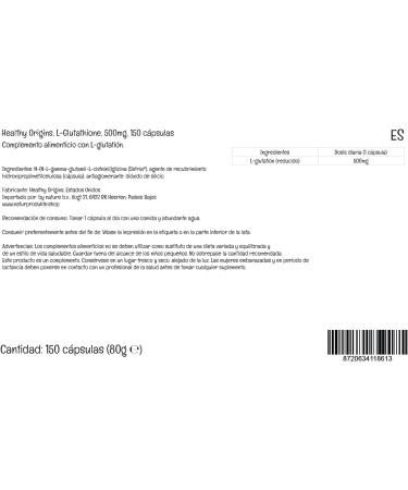 Healthy Origins L-Glutathione Reduced 500mg 150 Vegan Capsules | Lab-Tested, Vegetarian, Soy Free, Gluten Free, Non-GMO - Buy Online on GoSupps.com
