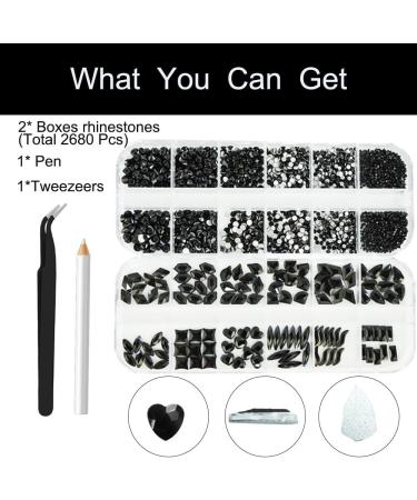 Black Nail Gems Rhinestones Set with Big Charms - 2680pcs | DIY Nail Art Supplies for Makeup & Crafts - Buy Online on GoSupps.com