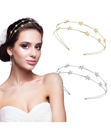 WLLHYF 2 Pieces Star Headbands for Women Girls Star Rhinestone Hair Hoop Pearl Headwear Wedding Headpiece for Bride Hair Bands Accessories (double layer gold/double layer silver) - Buy Online on GoSupps.com