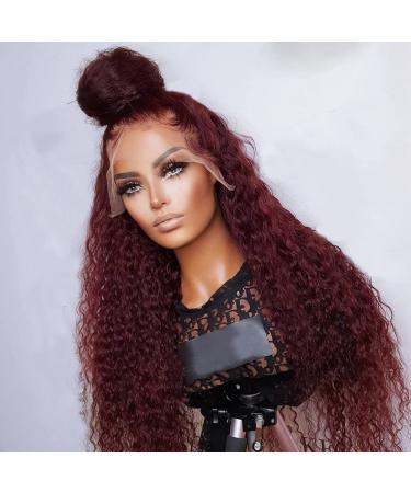 SISIFIRE Dark Burgundy Water Wave Lace Wig Glueless Lace Front Wigs for Women 99J Natural Curly Wet and Wavy Synthetic Wig Heat Resistant Hair dark wine