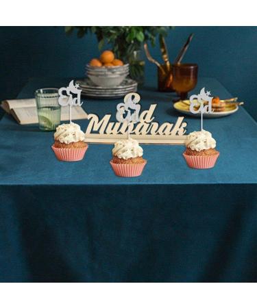 Eid Mubarak Cupcake Toppers 20pcs Glitter Star Moon Eid Cupcake Toppers Eid Mubarak Cake Topper for Eid Party Muffin Cake Decor Silver - Buy Online on GoSupps.com